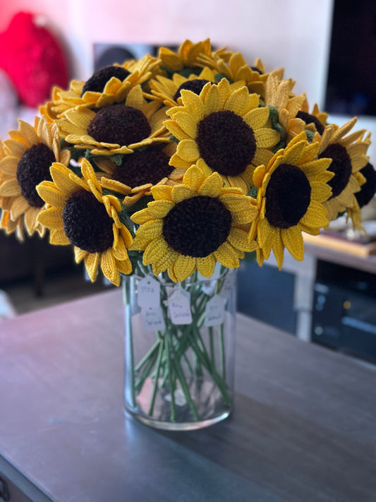 Individual crocheted sunflowers